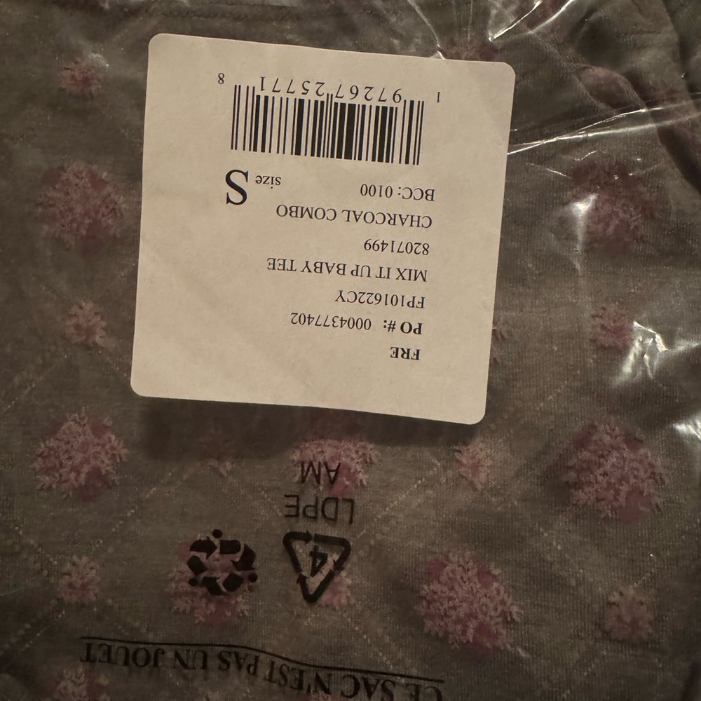 NWT Free People Mix It Up Baby Tee in Charcoal Combo - Picture 6 of 7